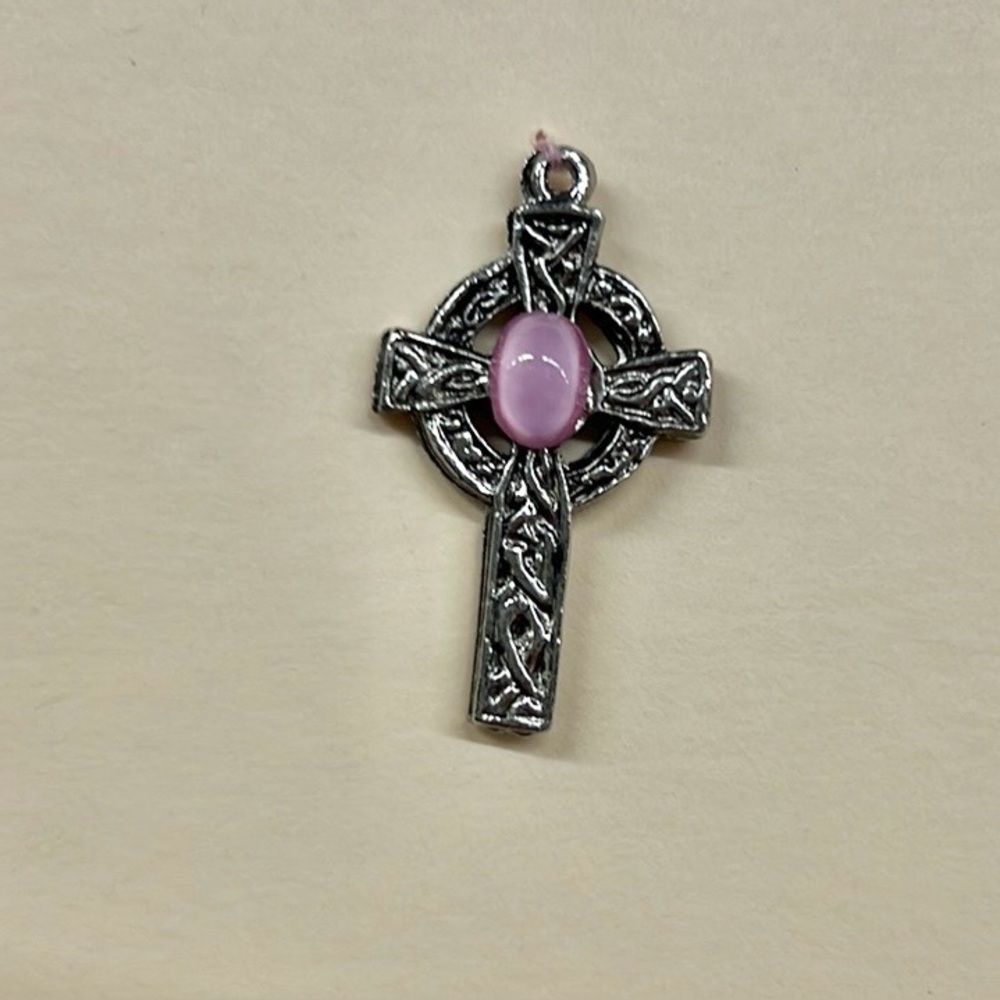Pewter Celtic Cross with Pink Stone